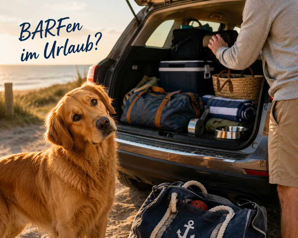 Mit Bruno barfen im Urlaub